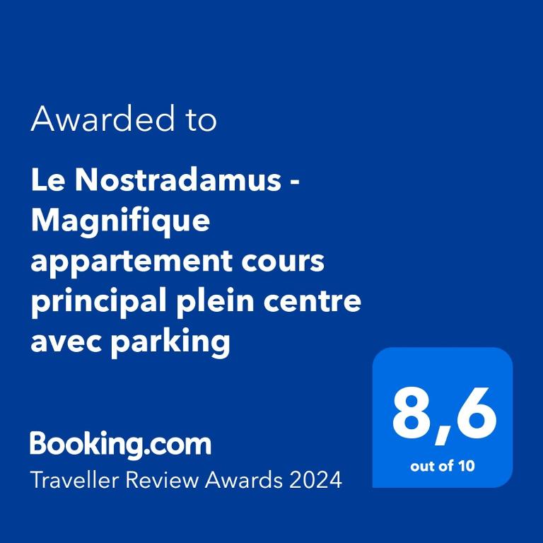 Un certificat, premiu, logo sau alt document afi&#x219;at la Le Nostradamus - Magnifique appartement cours principal plein centre avec parking