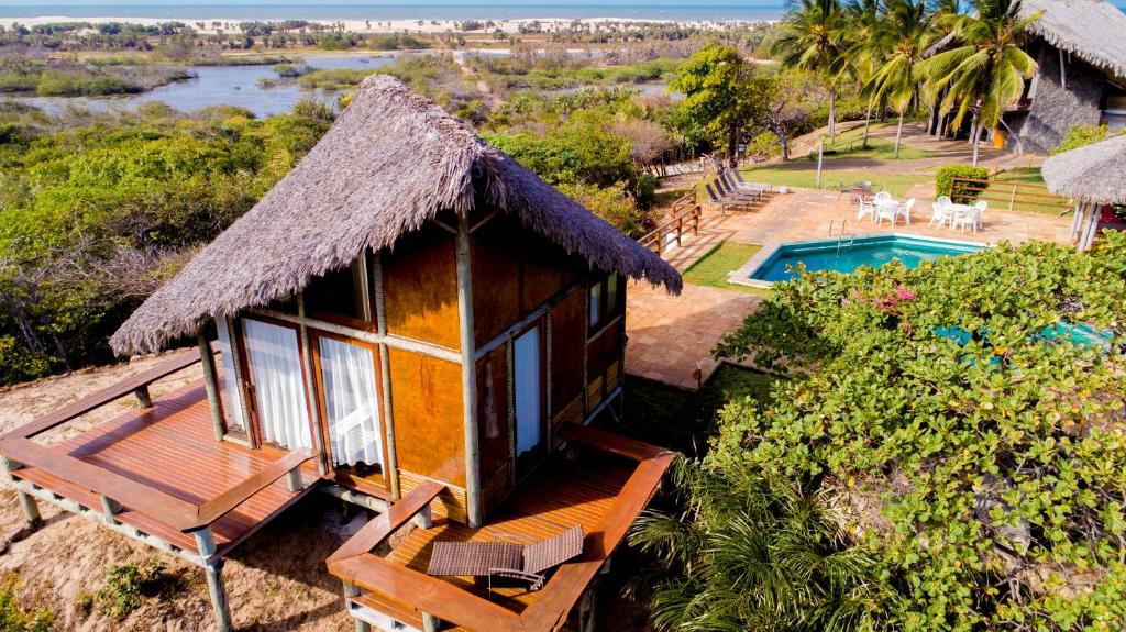 an aerial view of a house with a pool at Ilha dos Poldros in Araioses