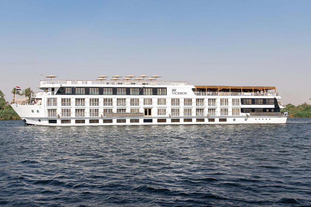 a large white cruise ship on the water at Jaz Viceroy Nile Cruise - Every Saturday from Luxor for 07 & 04 Nights - Every Wednesday From Aswan for 03 Nights in Luxor