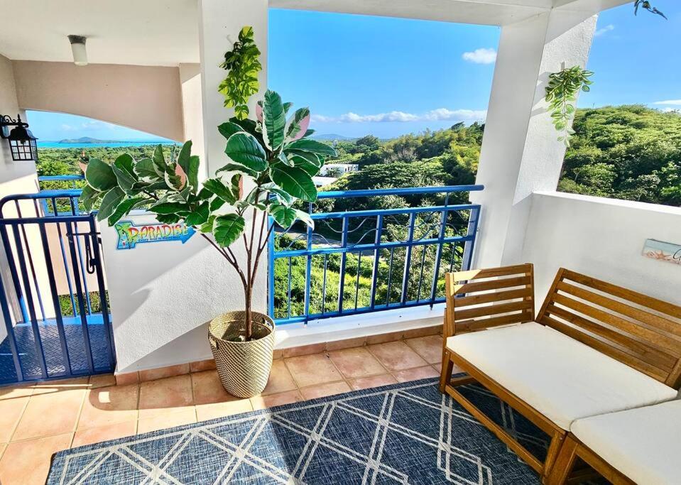 un soggiorno con panchina e ampia finestra di Private Penthouse Paradise a Ceiba