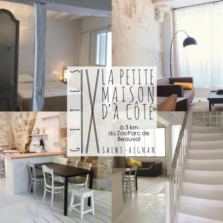 un collage de photos d'un salon et d'une salle à manger dans l'établissement La petite maison d’à côté, au n°11, à Saint-Aignan