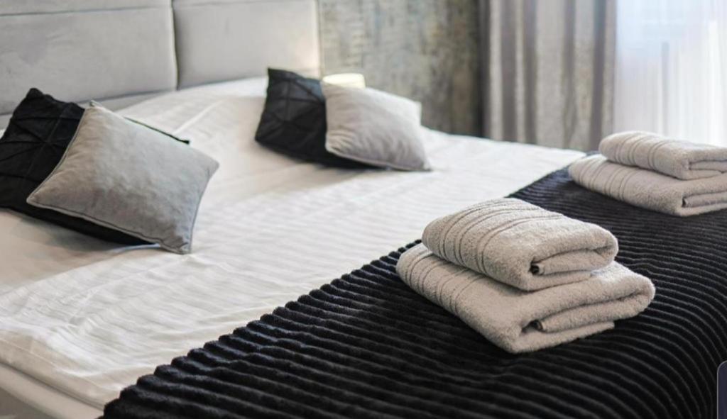 Una cama o camas en una habitación de Kopernik Premium Rooms Apartment
