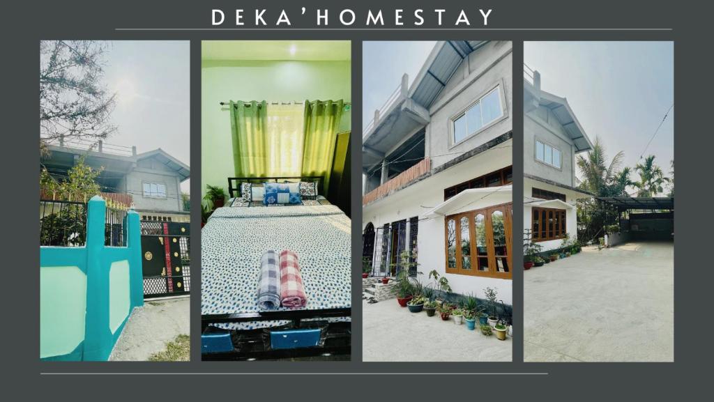 un collage de tres fotos de un edificio en Deka’s Homestay en Tezpur