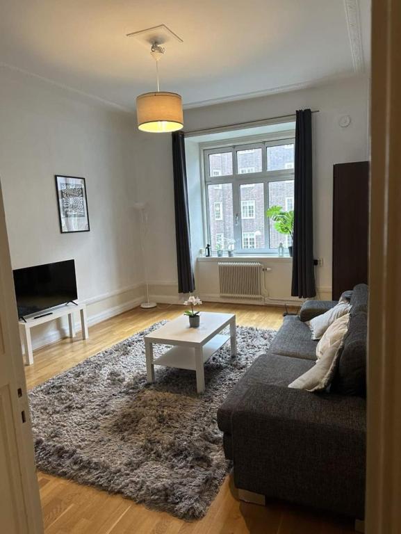 ein Wohnzimmer mit einem Sofa und einem Tisch in der Unterkunft Luxury Apartment In City Centre in Göteborg