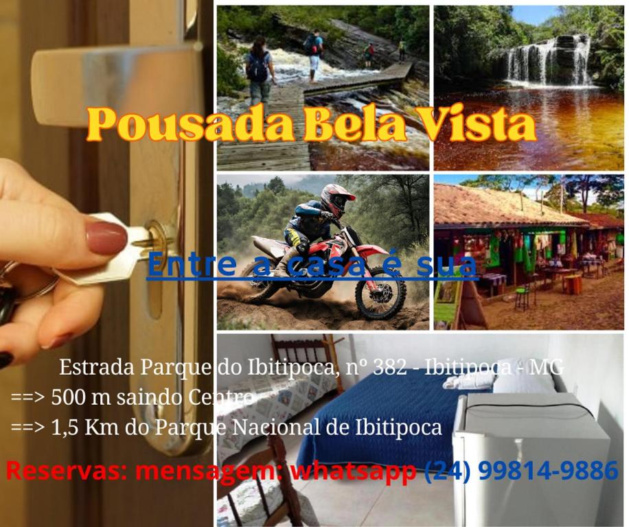 a collage of pictures of a person riding a motorcycle at Pousada Bela Vista in Conceição da Ibitipoca