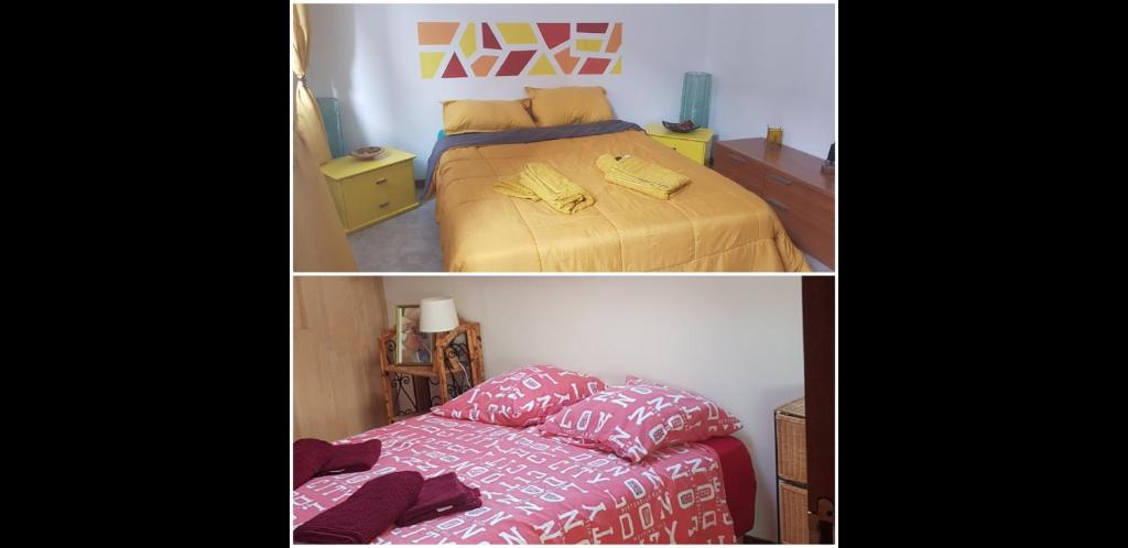 two pictures of a bedroom with a bed and a couch at Bed and breakfast chez l'habitant in Marseille
