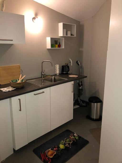 a kitchen with a sink and a counter top at Nuits centre : superbe gîte rénové et climatisé in Nuits-Saint-Georges