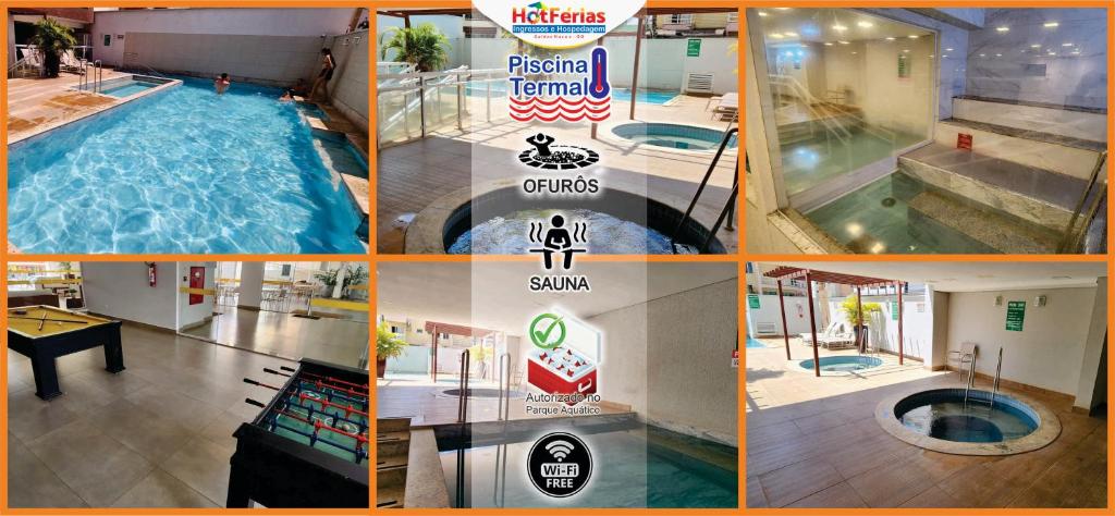 a collage of pictures of a swimming pool at Everest Flat Service, próx Water Park, Clube Prive, Riviera, Boulevard - HotFérias in Caldas Novas