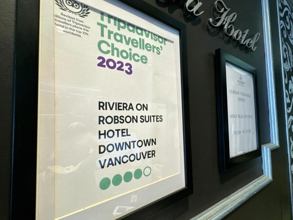Certifikát, hodnocení, plakát nebo jiný dokument vystavený v ubytování Divya Sutra Suites on Robson Downtown Vancouver