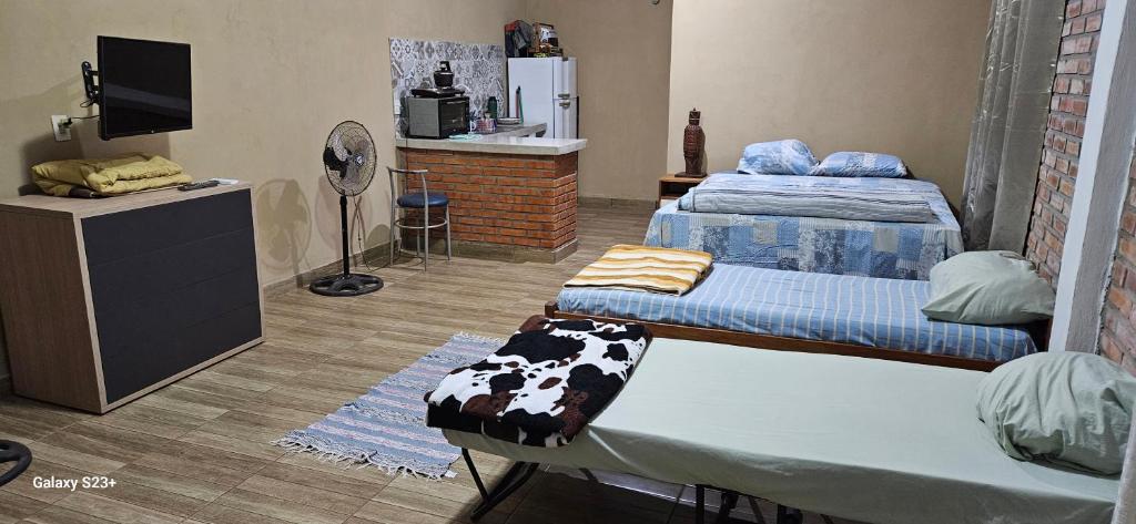 a room with two beds and a tv in it at ARI ALOJAMIENTOS in San Juan del Paraná