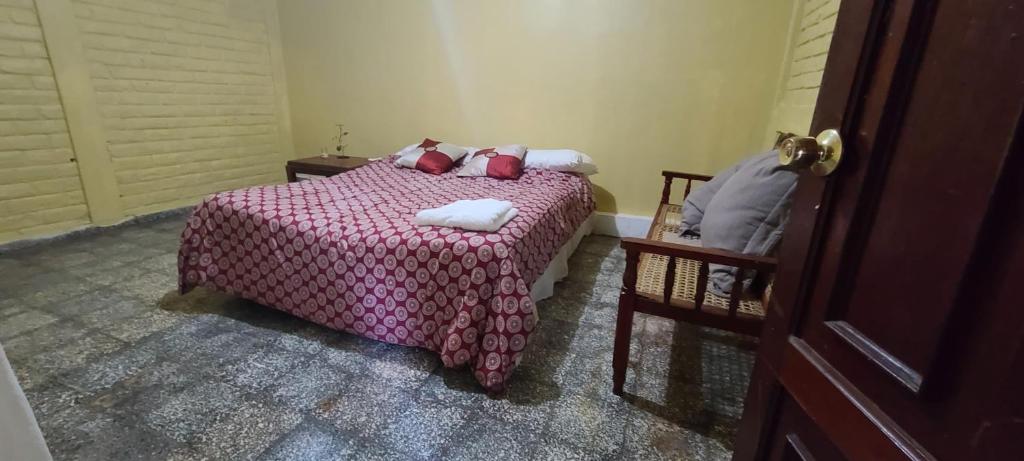 Alicia's healing and relaxing house في لا ليبرتاد: غرفة نوم بسرير وبطانية وردية