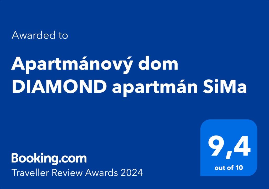 Certifikát, hodnocení, plakát nebo jiný dokument vystavený v ubytování Apartmánový dom DIAMOND apartmán SiMa