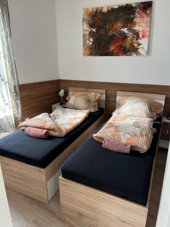 2 Betten mit Kissen auf einem Zimmer in der Unterkunft Sweet Dream Guesthouse in Szeged