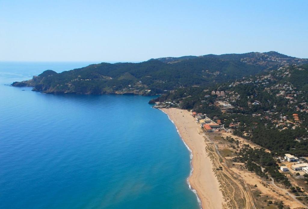 una vista aérea de la playa y del océano en Apartamento Mar Blau II, en Begur