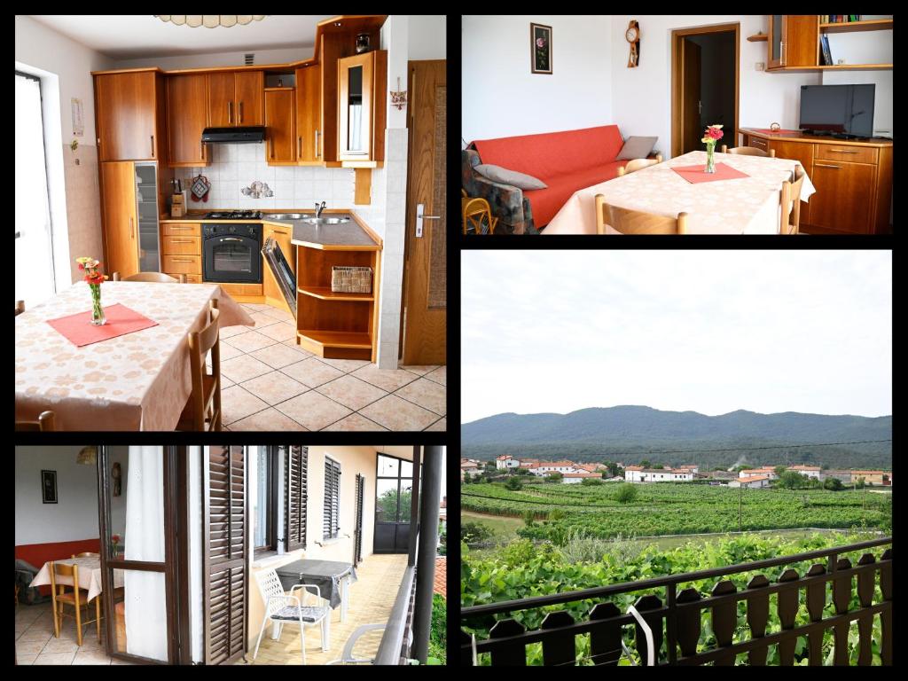 a collage of photos of a kitchen and a room at Apartma Čuk in Dutovlje