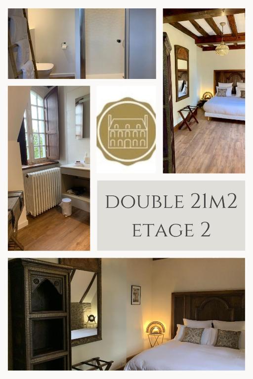 a collage of photos of a bedroom and a hotel at LA MEFFRAIS 1741 in Dinan