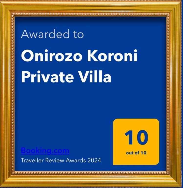 Certyfikat, podpis lub inny dokument wystawiony w obiekcie Onirozo Koroni Private Villa