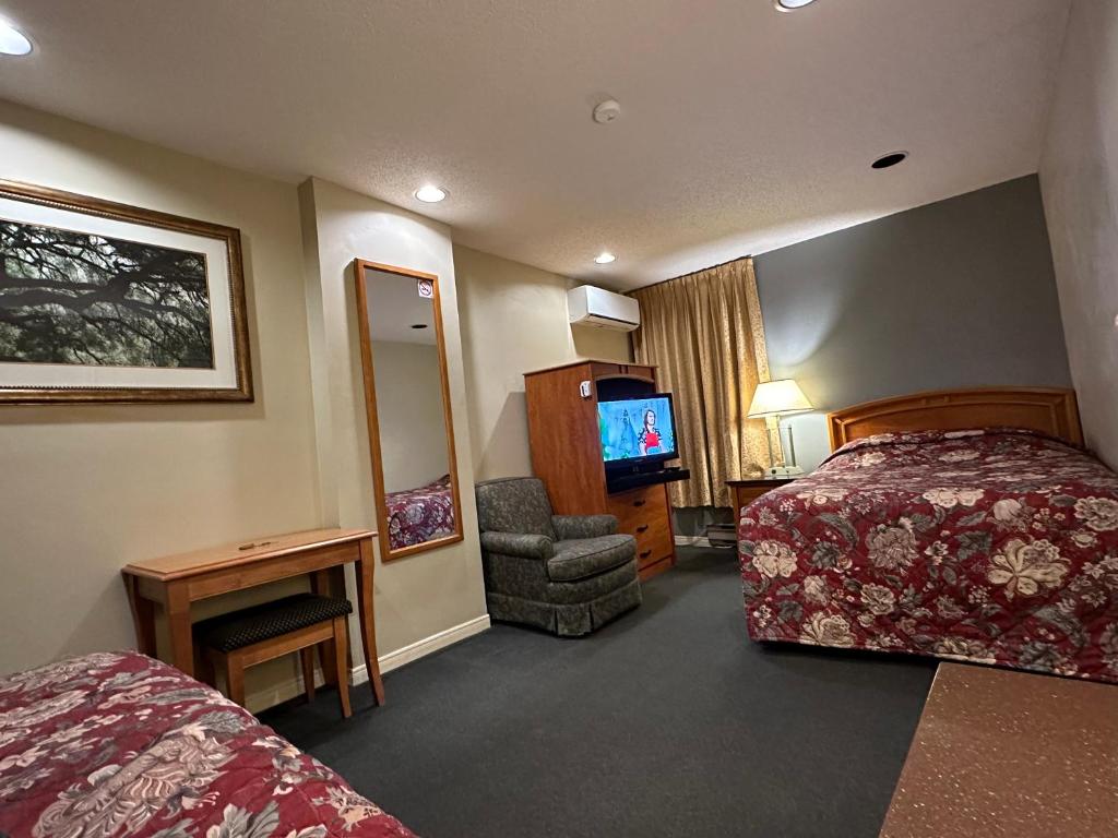 una camera d'albergo con letto e TV di Nox Hostel a Toronto