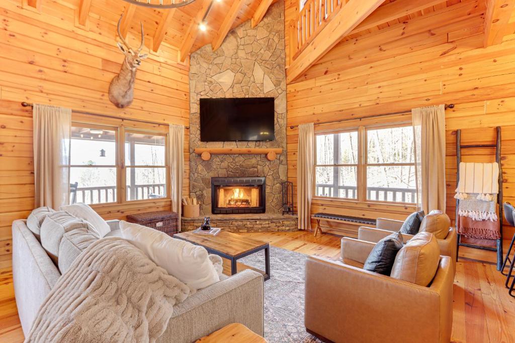 a living room with couches and a fireplace at Kid-Friendly Morganton Gem 10 Mi to Blue Ridge! in Morganton