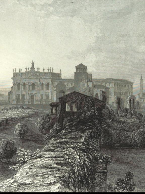 a drawing of a large building with a bridge at Bretone XI b&b in Rome