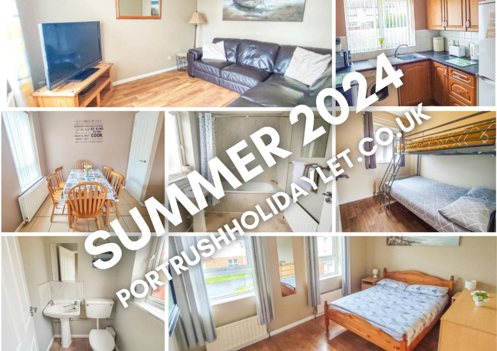 a collage of photos of a living room and a room at Portrush Getaway - Holiday Let in Portrush