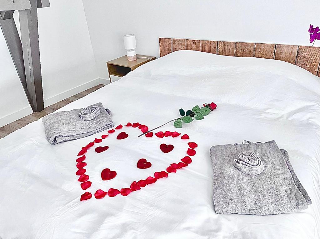 Posteľ alebo postele v izbe v ubytovaní L’appartement du Fayé avec jacuzzi privé