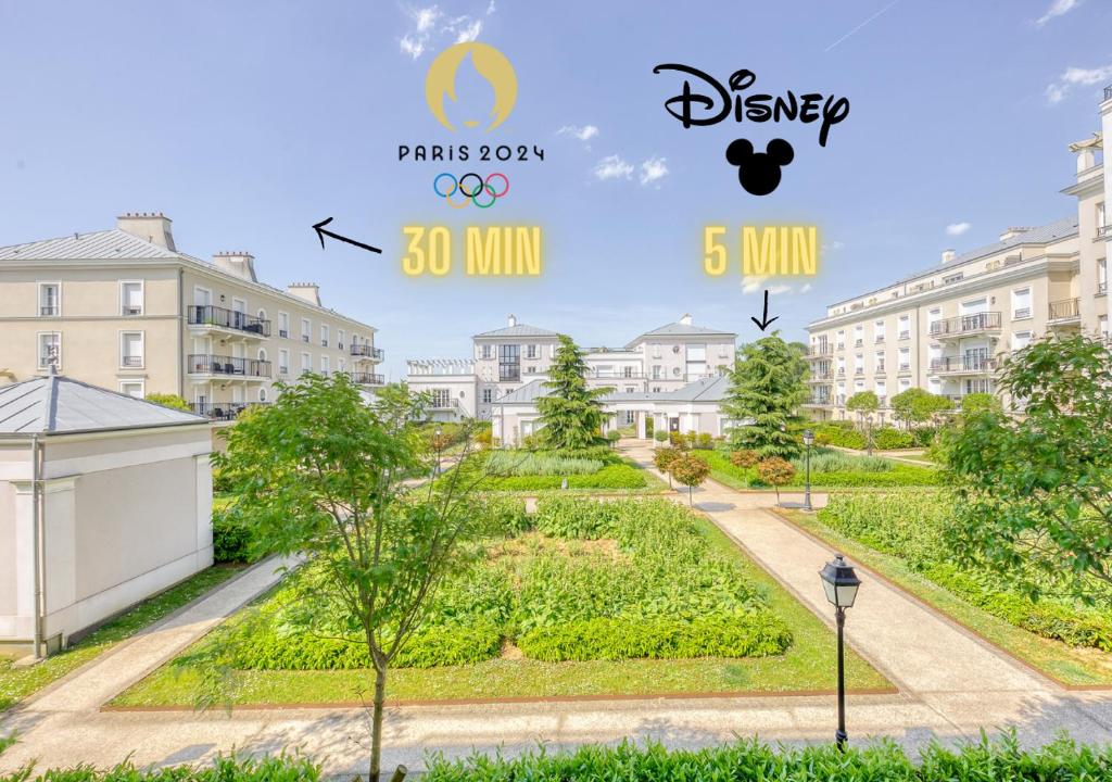 - une vue sur les jardins des immeubles d'appartements dans l'établissement Cosy Yellow - Disney 15min walk - JO 30 min- Free Parking, à Serris