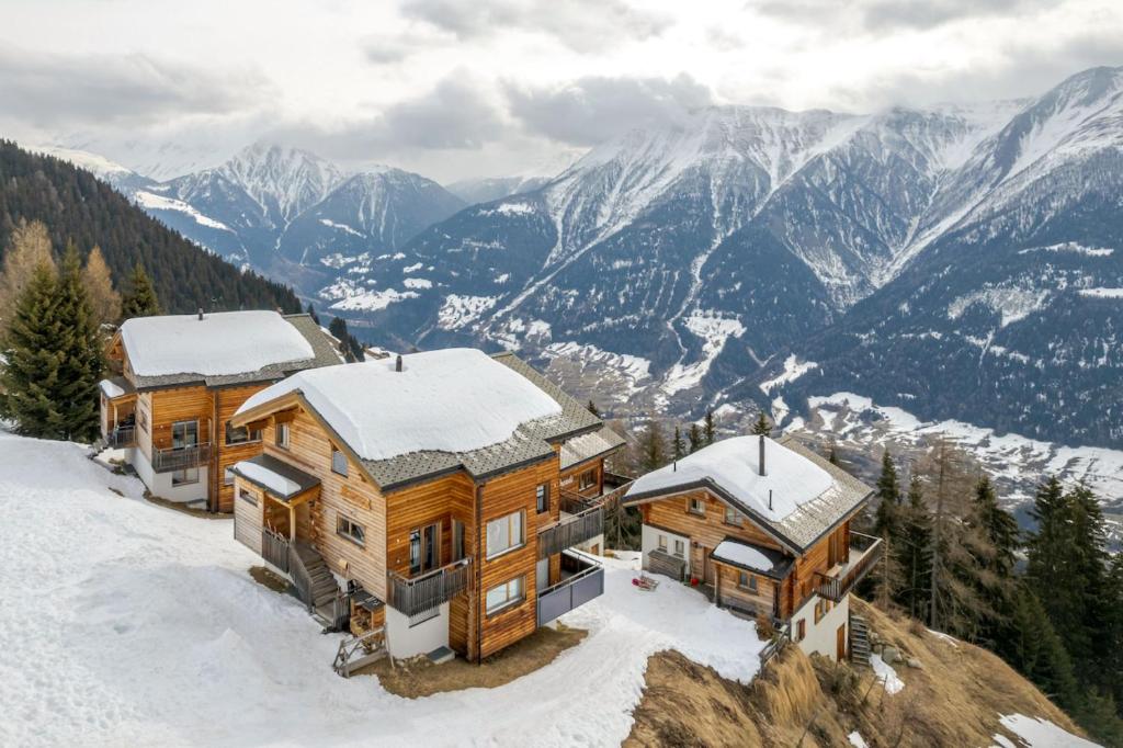 a house on top of a snow covered mountain at Laackerhof in Bettmeralp