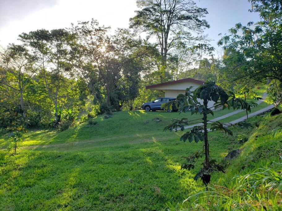 トゥリアルバにあるStudio House in Eco-Farm: nature, relaxing, hikingの家の前に停車する車
