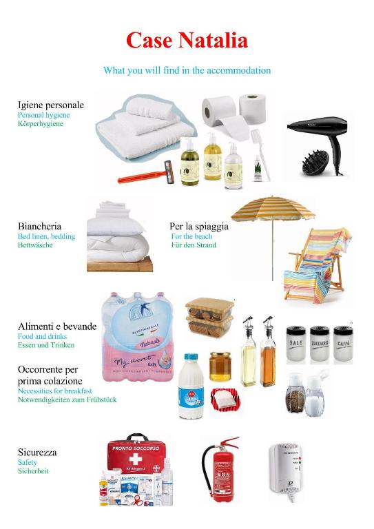 ulotka na wypadek naturita z ręcznikami i produktami w obiekcie Case Natalia w mieście Costa Rei