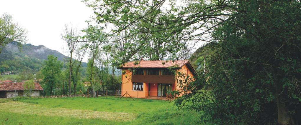 een klein huis in een veld naast een boom bij El Crucial in Cangas de Onís