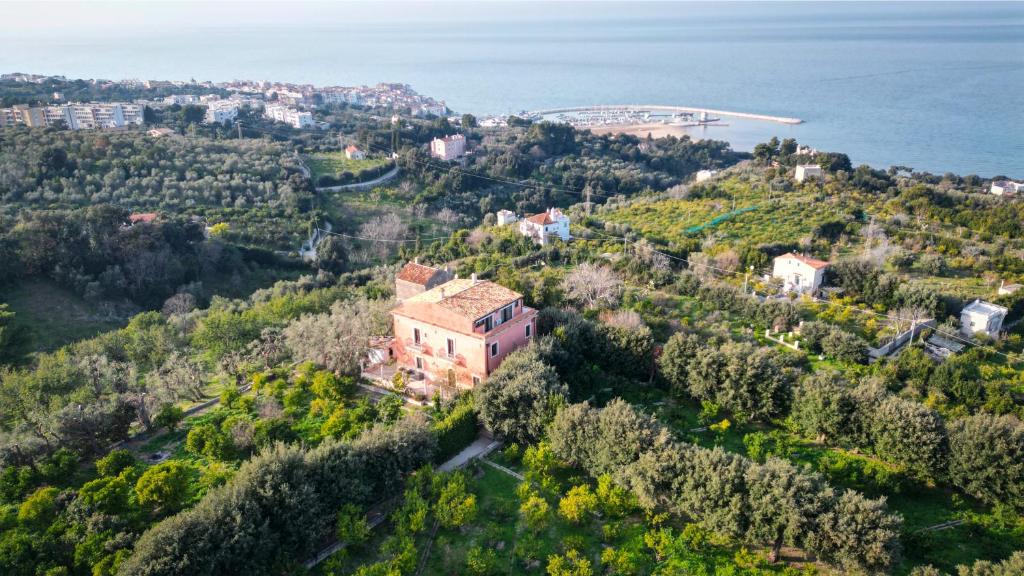 an aerial view of a house on a hill next to the ocean at I Frangiventi in Rodi Garganico