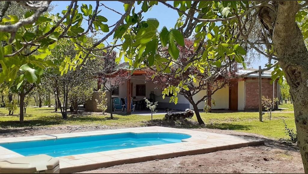 una pequeña piscina frente a una casa en Cabaña Olive Garden en San Rafael