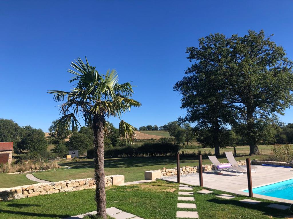 una palmera junto a una piscina en LES RONCES, 