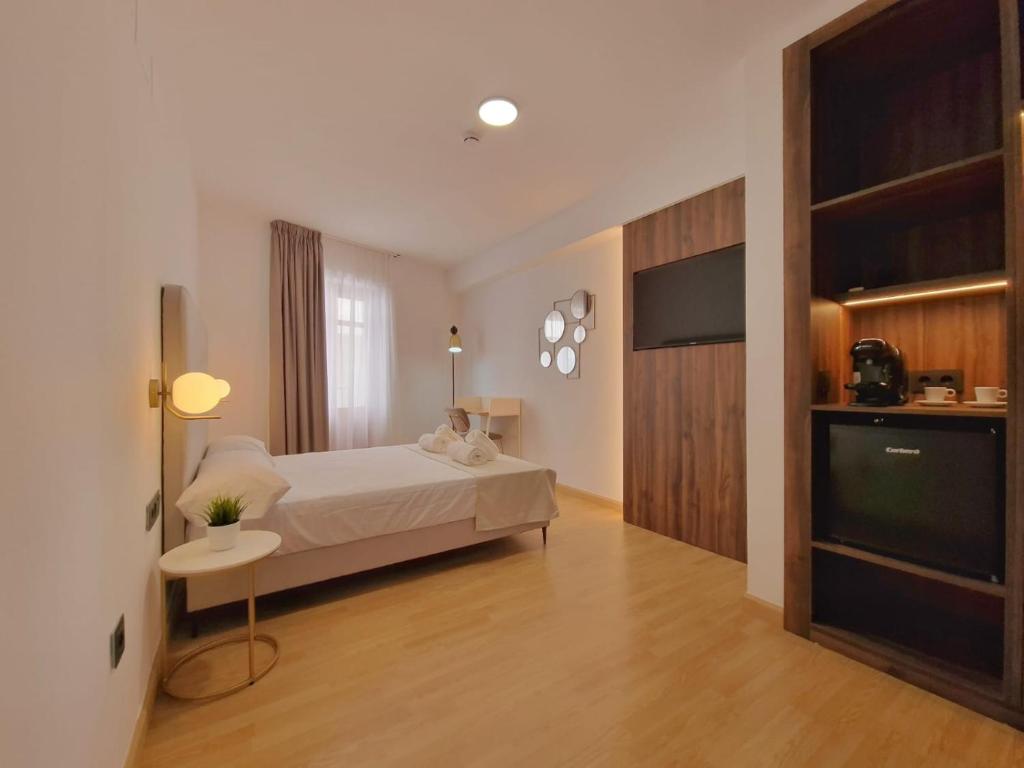 セエヒンにあるHOSTAL HS CEHEGINのベッドルーム(ベッド1台、薄型テレビ付)