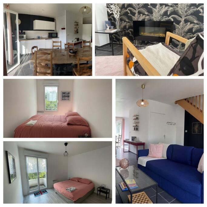 un collage de fotos de una sala de estar y un dormitorio en LA VAGUE - Brest - Lambezellec- 7 minutes des plages et du port, en Brest