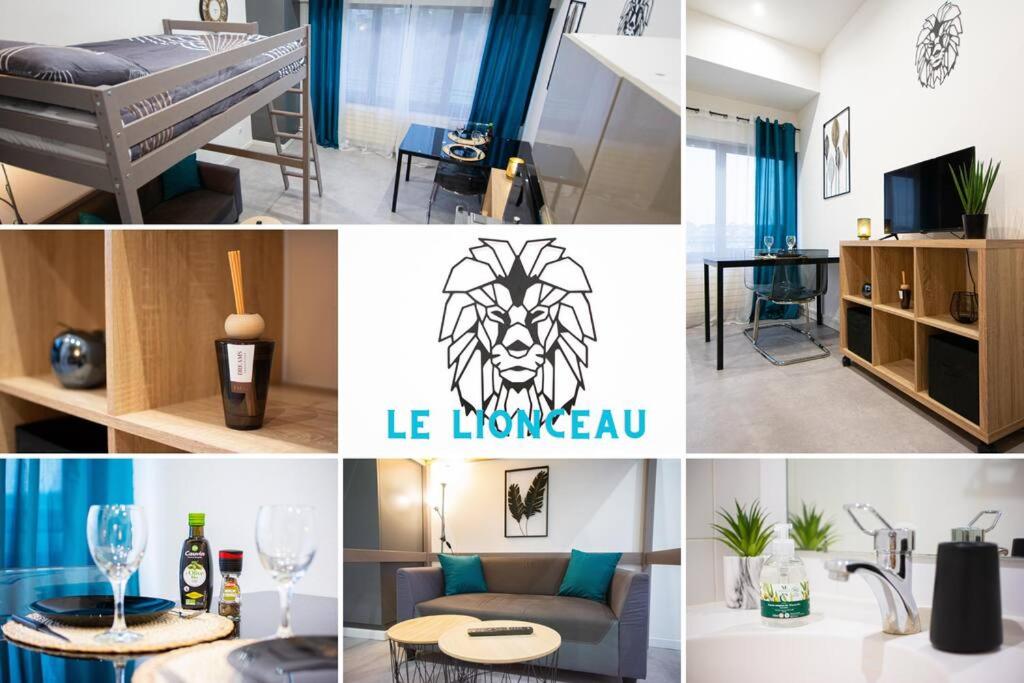 un collage de fotos de una habitación de hotel en Le Lionceau, Proche ville, Fibre&Netflix, Parking en Montbéliard