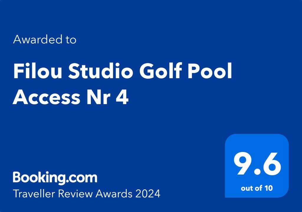 Certifikat, nagrada, logo ili neki drugi dokument izložen u objektu Filou Studio Golf Pool Access 29 67