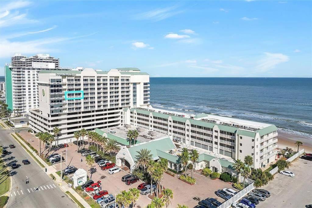 an aerial view of a resort and the ocean at Amazing 1 Bedroom&1Bath OCEAN-VIEW Condo in Daytona Beach