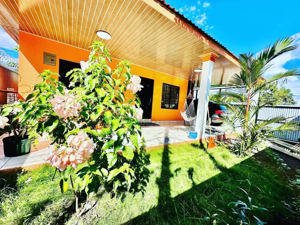 una casa con una planta delante de ella en Casa Paraiso Tropical, en Parrita