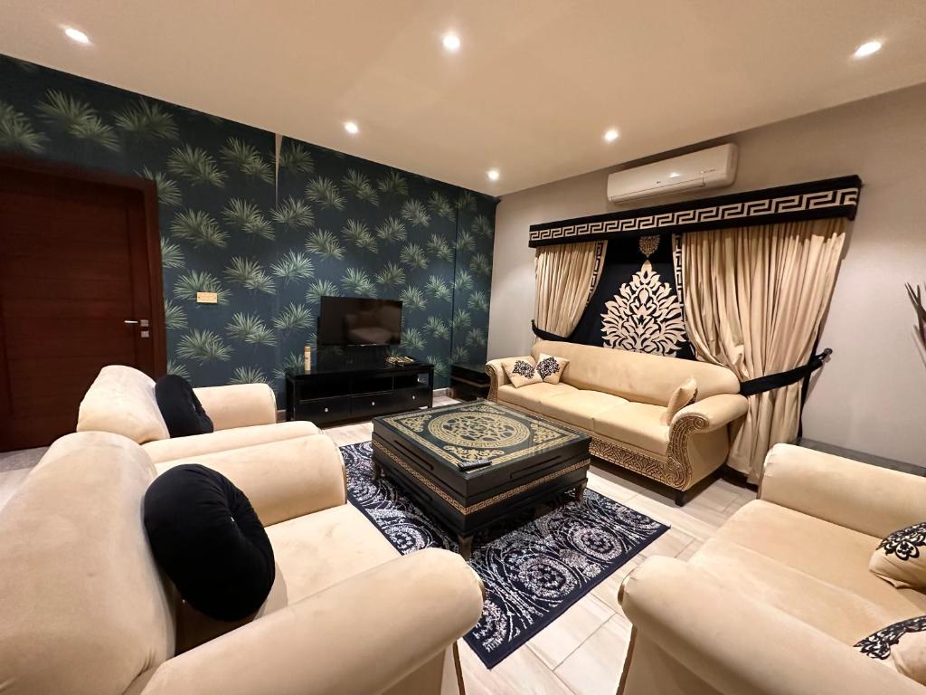 伊斯蘭堡的住宿－Spacious Haven，客厅配有两张沙发和一台电视