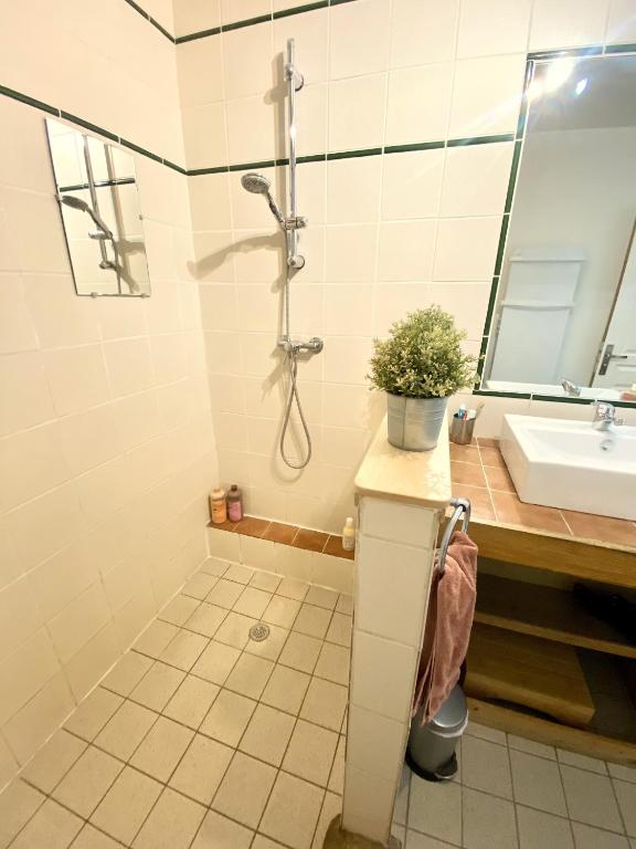 Kúpeľňa v ubytovaní GITE DE L'ASPE 135m2, 6p, 3ch avec piscine privative, jardin ombragé clos