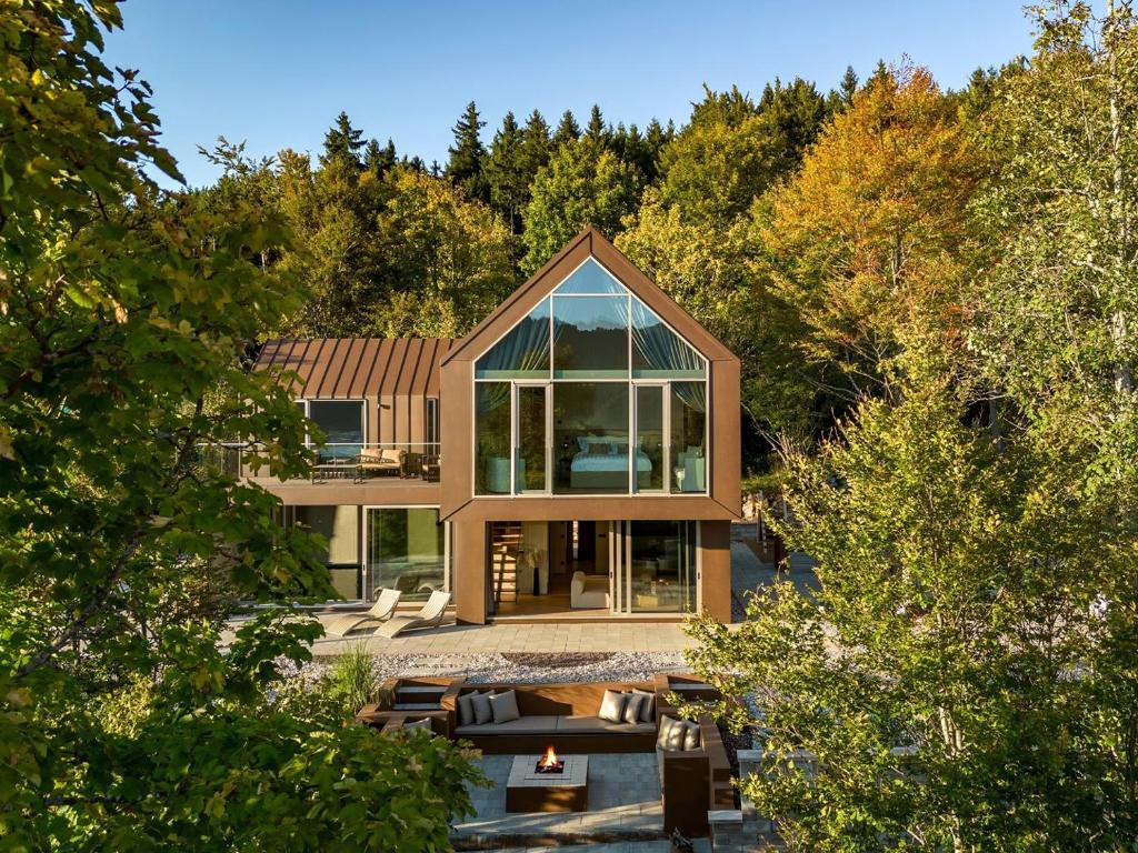 an aerial view of a house with glass at Villa Luiv Chalet in Mrkopalj