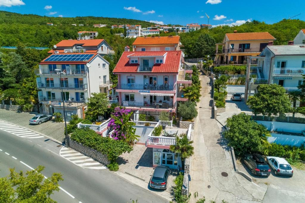 an aerial view of a city with houses at Apartmani Višnja in Crikvenica