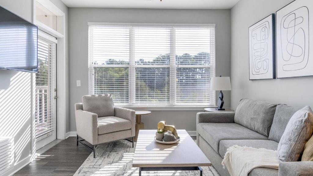 a living room with a couch and a chair at Landing - Modern Apartment with Amazing Amenities (ID9798X32) in Chapel Hill