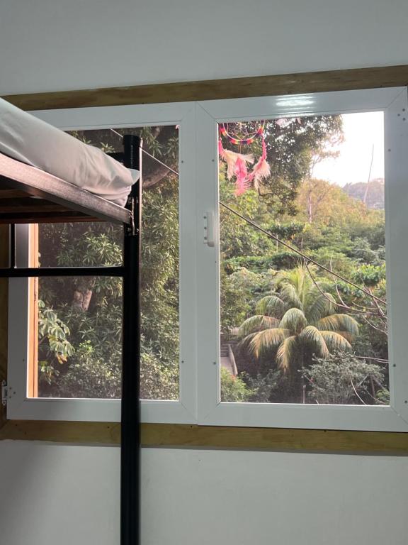uma janela com vista para uma árvore em Rockxy HOSTEL BY JR em Providencia