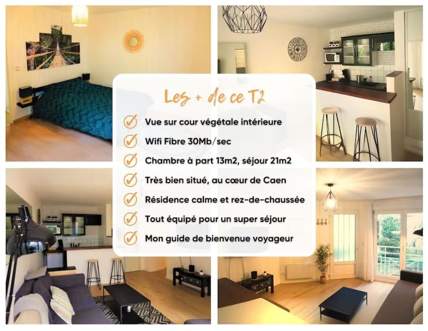 uma colagem de fotos de um quarto e uma sala de estar em Chez Léo & Julie em Caen