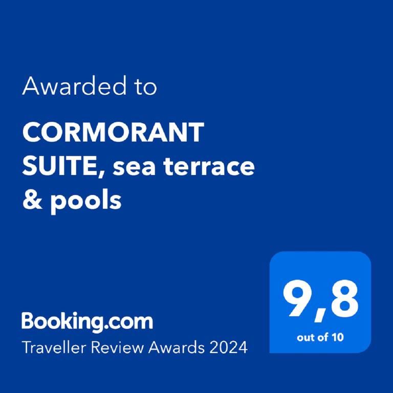 Certifikát, hodnocení, plakát nebo jiný dokument vystavený v ubytování CORMORANT SUITE, sea terrace & pools