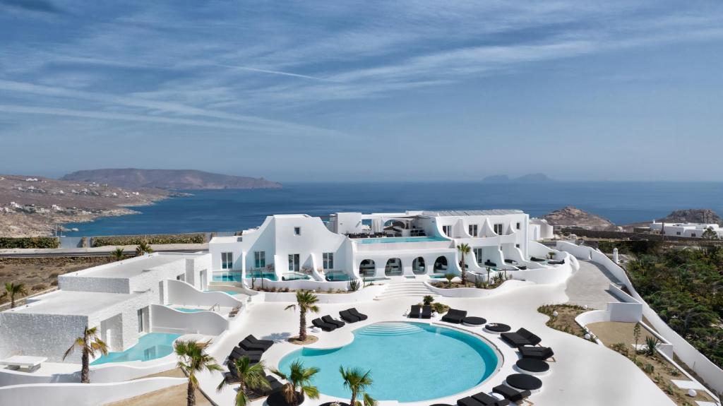 an aerial view of a resort with a swimming pool at Million Stars Mykonos in Mýkonos City