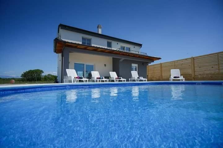 a house with a swimming pool in front of a house at Villa Fiore in Žarović